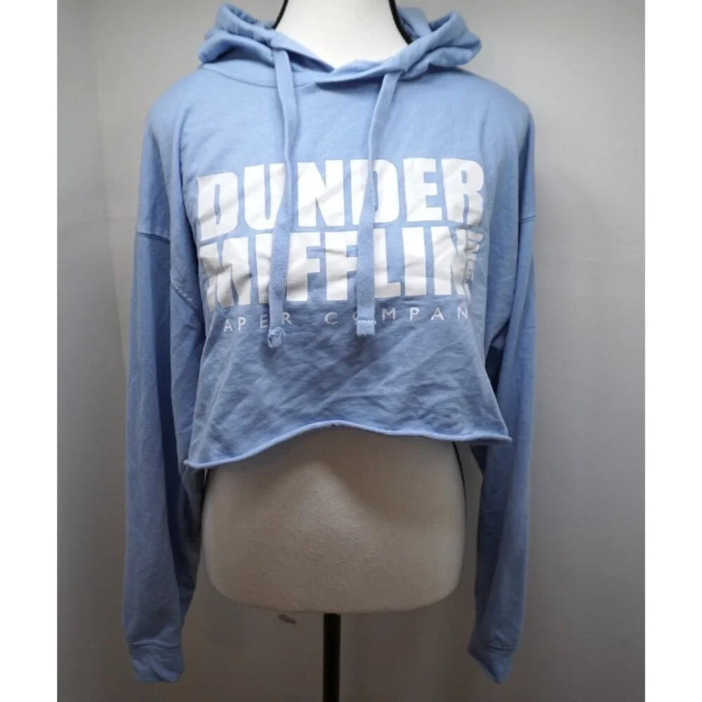 Dunder Mifflin 'The Office' Graphic Cropped Hoodie, Light Blue - Size XL - Picture 6 of 7